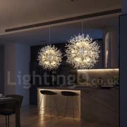 Lustre en métal et cristal chromé avec globe de feu d'artifice et pissenlit