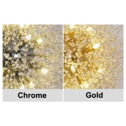 Lustre en métal et cristal chromé avec globe de feu d'artifice et pissenlit