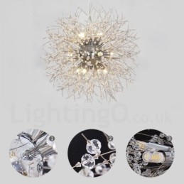 Lustre en métal et cristal chromé avec globe de feu d'artifice et pissenlit