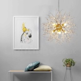 Lustre en métal et cristal chromé avec globe de feu d'artifice et pissenlit