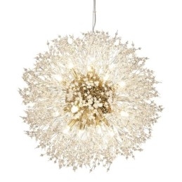 Lustre en métal et cristal chromé avec globe de feu d'artifice et pissenlit