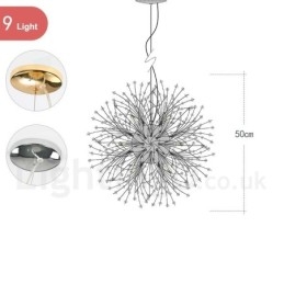 Lustre en métal et cristal chromé avec globe de feu d'artifice et pissenlit