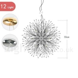 Lustre en métal et cristal chromé avec globe de feu d'artifice et pissenlit