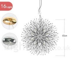 Lustre en métal et cristal chromé avec globe de feu d'artifice et pissenlit
