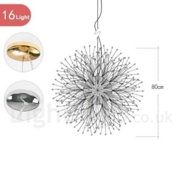 Lustre en métal et cristal chromé avec globe de feu d'artifice et pissenlit