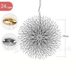 Lustre en métal et cristal chromé avec globe de feu d'artifice et pissenlit