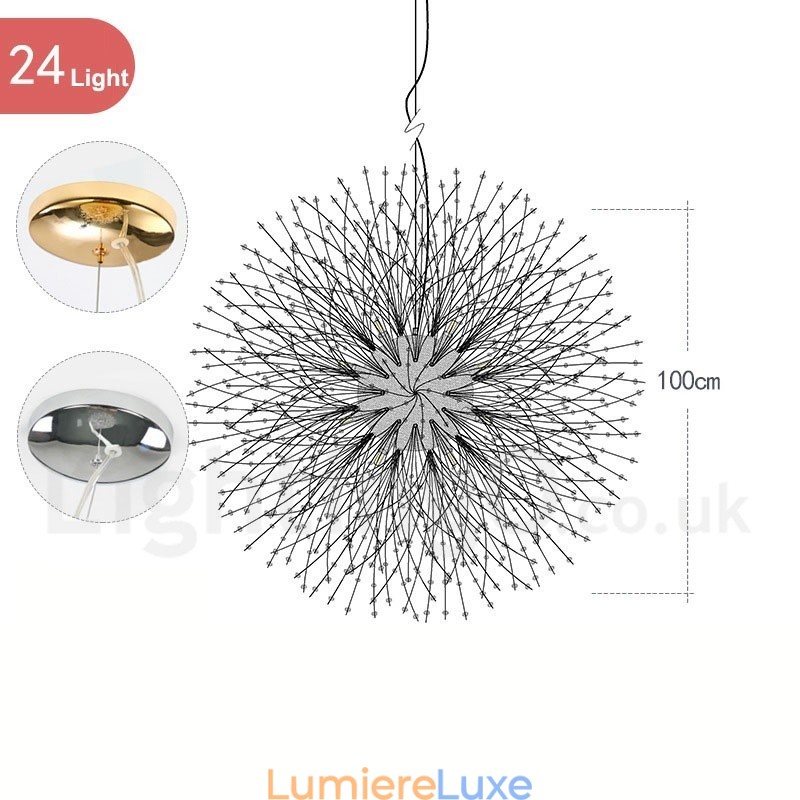 Lustre en métal et cristal chromé avec globe de feu d'artifice et pissenlit