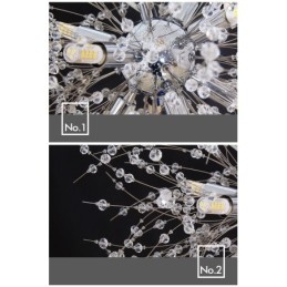 Lustre en métal et cristal chromé avec globe de feu d'artifice et pissenlit