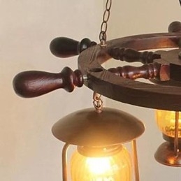 Lustre rétro en bois et bambou peint