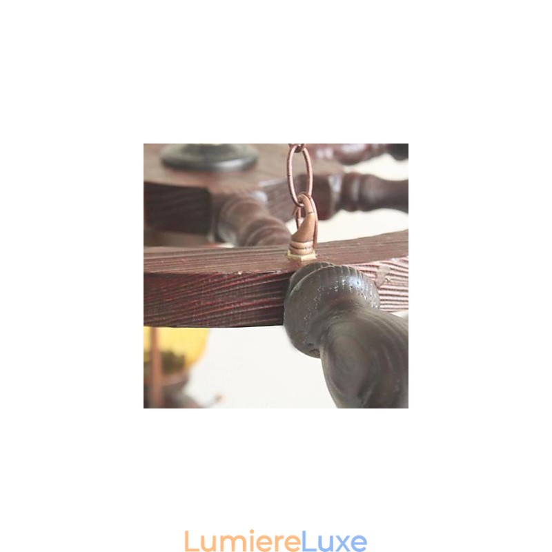 Lustre rétro en bois et bambou peint