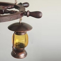 Lustre rétro en bois et bambou peint