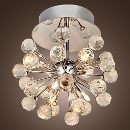 Lustre moderne contemporain en cristal de style mini en métal chromé à montage encastré