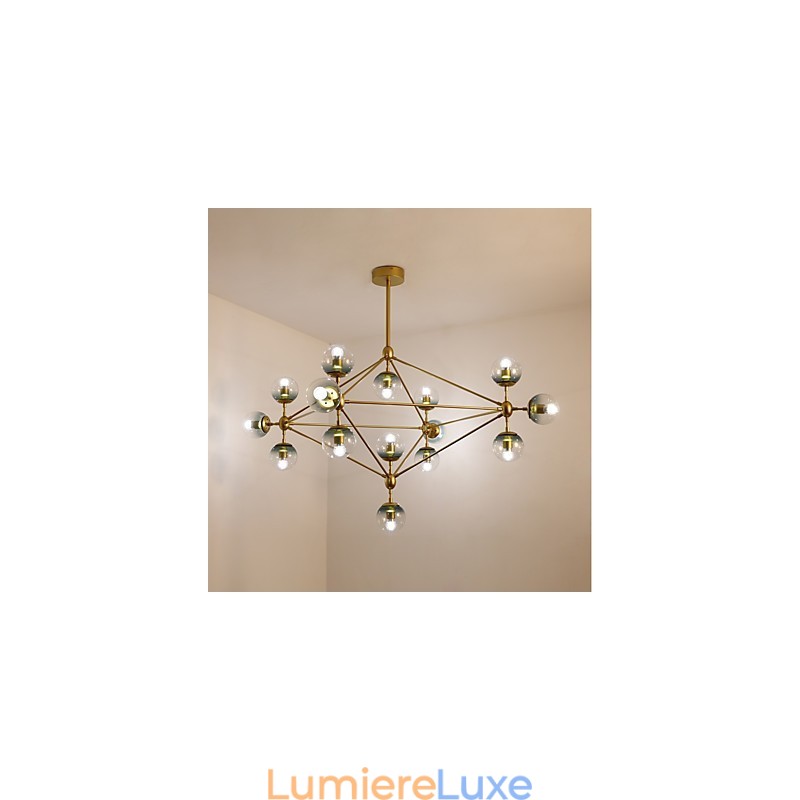 Lampe suspendue en métal et verre de style européen moderne à quinze lampes, style Modo, luminaire décoratif de style industriel pour le hall d'entrée