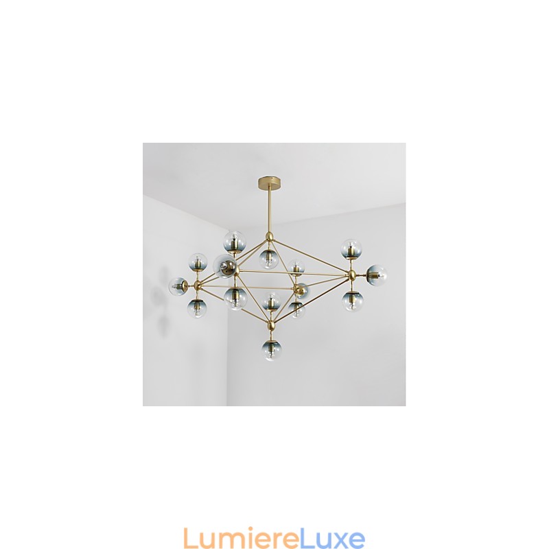 Lampe suspendue en métal et verre de style européen moderne à quinze lampes, style Modo, luminaire décoratif de style industriel pour le hall d'entrée
