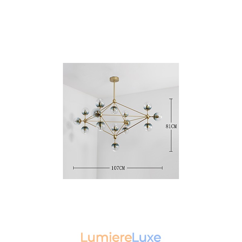Lampe suspendue en métal et verre de style européen moderne à quinze lampes, style Modo, luminaire décoratif de style industriel pour le hall d'entrée