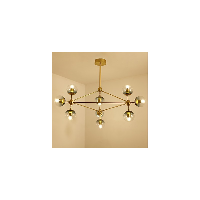 Lampe suspendue en verre métallique de style européen moderne à dix lampes Modo pour le hall d'entrée, lampe de lustre industrielle décorative