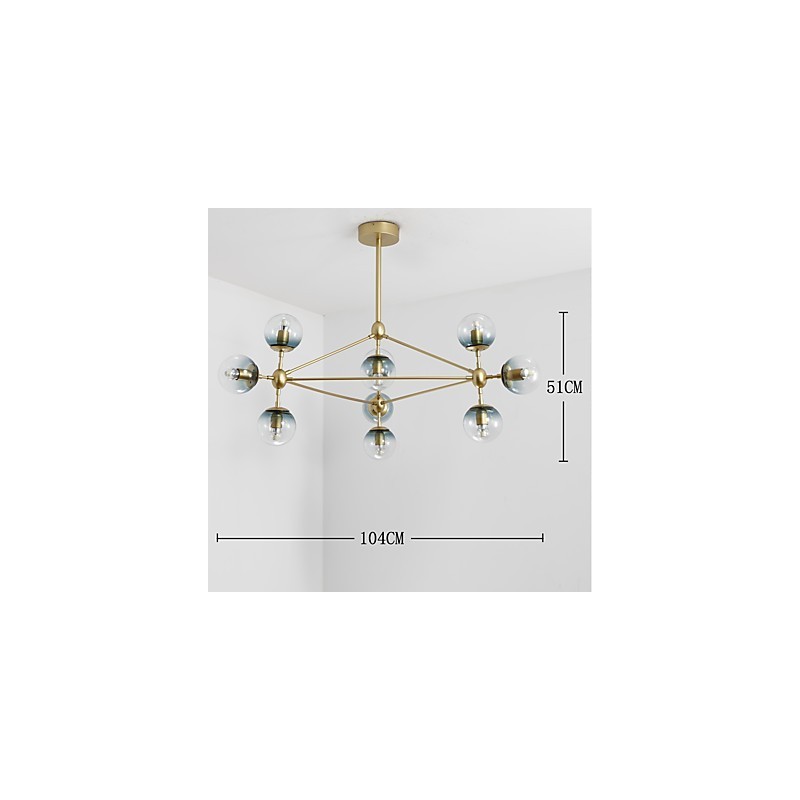 Lampe suspendue en verre métallique de style européen moderne à dix lampes Modo pour le hall d'entrée, lampe de lustre industrielle décorative