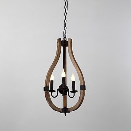 Lustre vintage à trois lumières en bois et bambou de style mini, lampe suspendue décorative