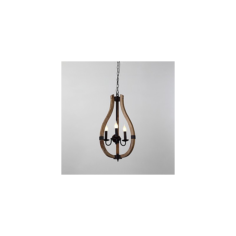 Lustre vintage à trois lumières en bois et bambou de style mini, lampe suspendue décorative