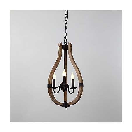 Lustre vintage à trois lumières en bois et bambou de style mini, lampe suspendue décorative Lustre vintage à trois lumières en bois et bambou de style mini, lampe suspendue décorative