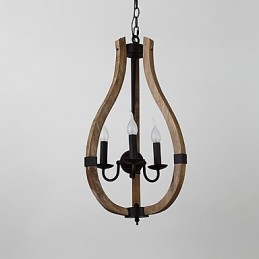 Lustre vintage à trois lumières en bois et bambou de style mini, lampe suspendue décorative