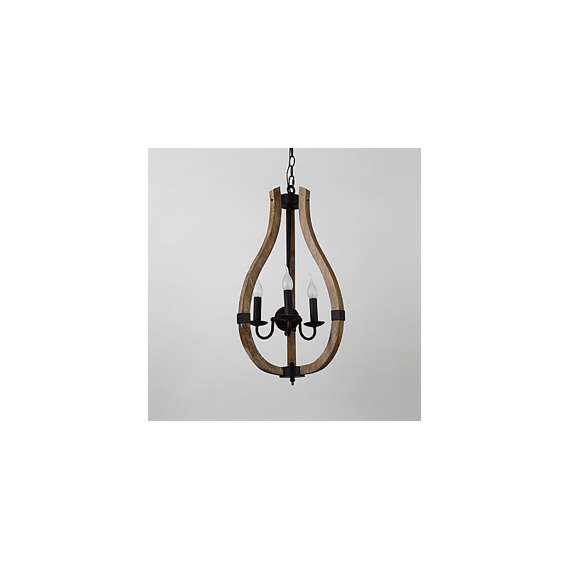 Lustre vintage à trois lumières en bois et bambou de style mini, lampe suspendue décorative