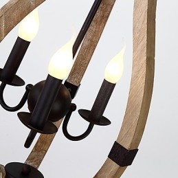 Lustre vintage à trois lumières en bois et bambou de style mini, lampe suspendue décorative