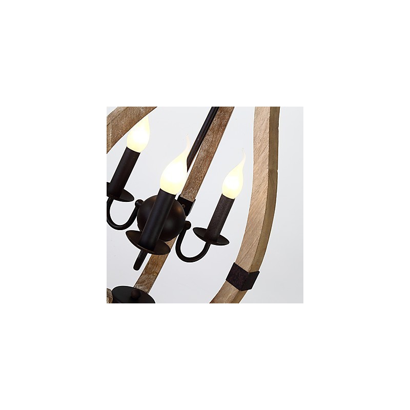 Lustre vintage à trois lumières en bois et bambou de style mini, lampe suspendue décorative