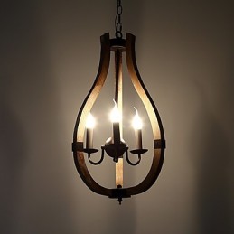 Lustre vintage à trois lumières en bois et bambou de style mini, lampe suspendue décorative