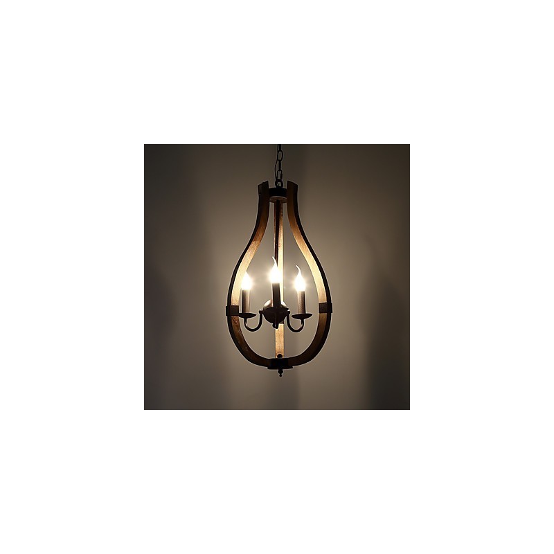 Lustre vintage à trois lumières en bois et bambou de style mini, lampe suspendue décorative