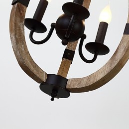 Lustre vintage à trois lumières en bois et bambou de style mini, lampe suspendue décorative