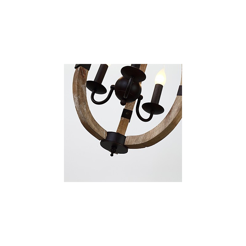 Lustre vintage à trois lumières en bois et bambou de style mini, lampe suspendue décorative