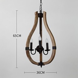 Lustre vintage à trois lumières en bois et bambou de style mini, lampe suspendue décorative