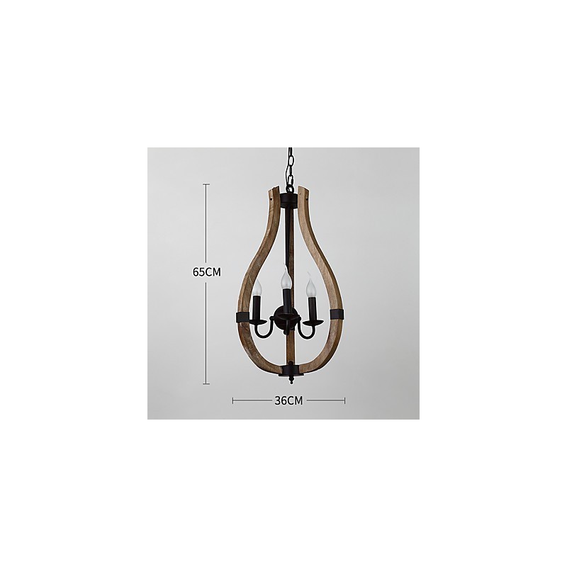 Lustre vintage à trois lumières en bois et bambou de style mini, lampe suspendue décorative