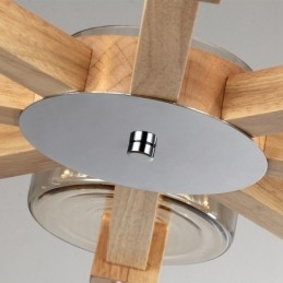 Lustre moderne contemporain en bois à 8 lumières de style nordique avec abat-jour en verre