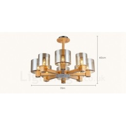 Lustre moderne contemporain en bois à 8 lumières de style nordique avec abat-jour en verre