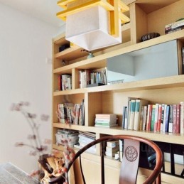 Suspension rétro vintage en bois à 1 lumière avec abat-jour en tissu