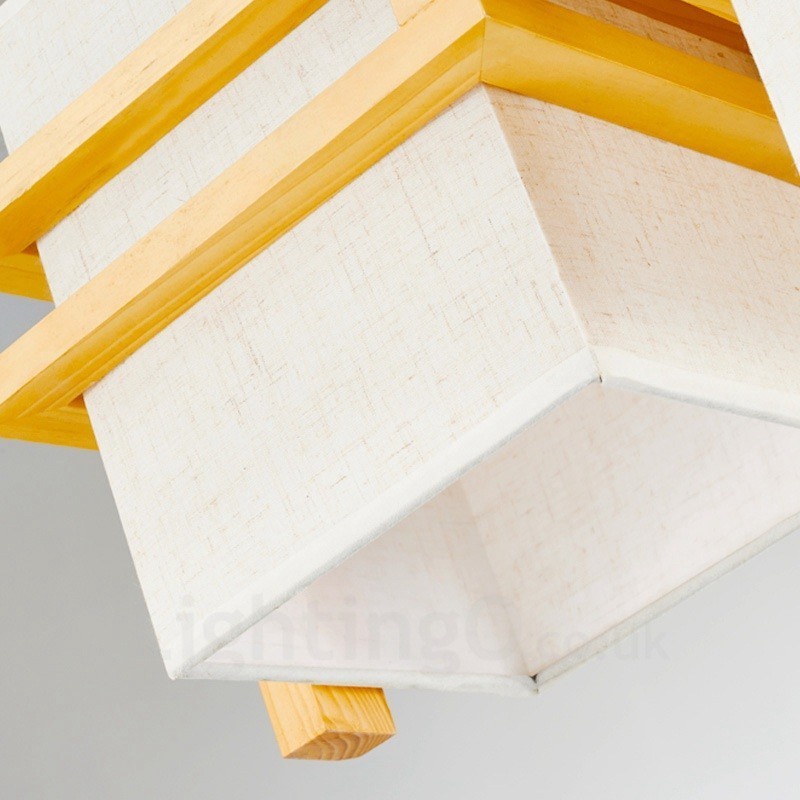 Suspension rétro vintage en bois à 1 lumière avec abat-jour en tissu