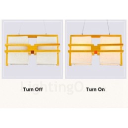 Suspension rétro vintage à 2 lampes en bois avec abat-jour en tissu
