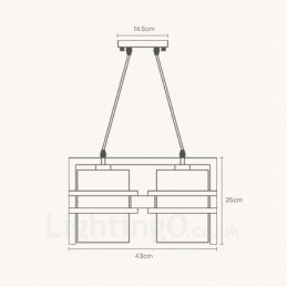 Suspension rétro vintage à 2 lampes en bois avec abat-jour en tissu