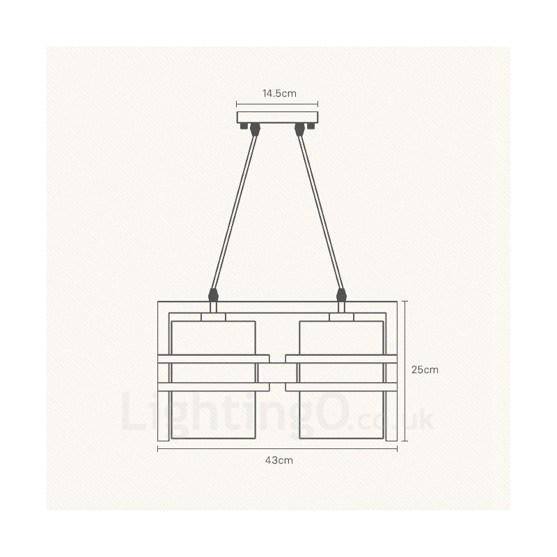 Suspension rétro vintage à 2 lampes en bois avec abat-jour en tissu