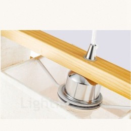 Suspension rétro vintage à 2 lampes en bois avec abat-jour en tissu