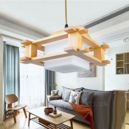 Suspension 1 lumière en bois de style nordique moderne et contemporain avec abat-jour en verre