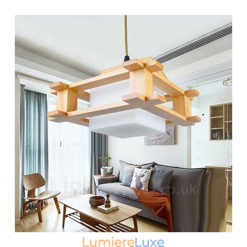 Suspension 1 lumière en bois de style nordique moderne et contemporain avec abat-jour en verre