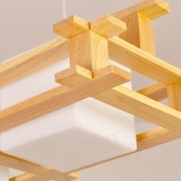 Suspension moderne contemporaine en bois à 2 lampes de style nordique avec abat-jour en verre