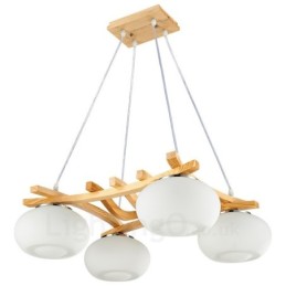 Suspension rustique en bois à 4 lumières avec abat-jour en verre