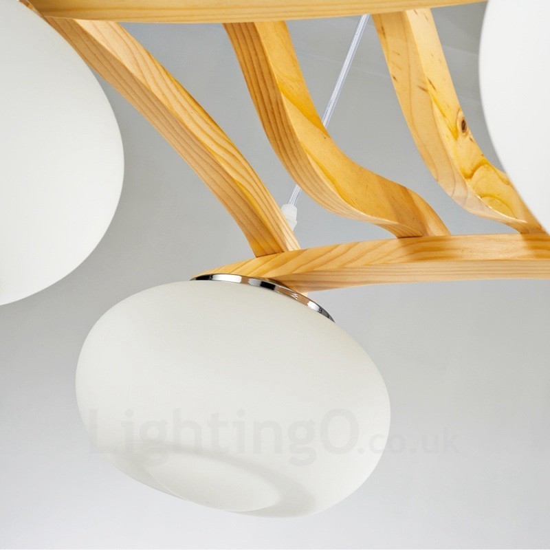 Suspension rustique en bois à 4 lumières avec abat-jour en verre