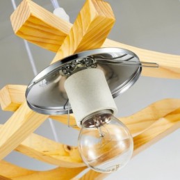 Suspension rustique en bois à 4 lumières avec abat-jour en verre