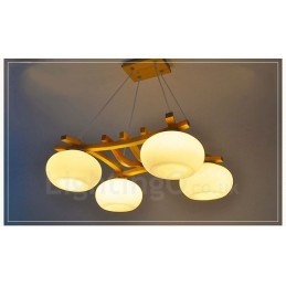 Suspension rustique en bois à 4 lumières avec abat-jour en verre