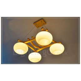 Suspension rustique en bois à 4 lumières avec abat-jour en verre